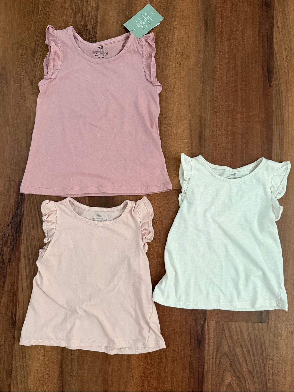 H&M Girls' Ruffle Sleeve Tank Tops - Pink, Light Pink, White - 3-Pack
